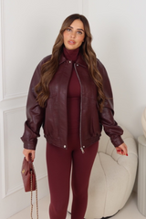 ORLA BURGUNDY FAUX LEATHER BOMBER JACKET