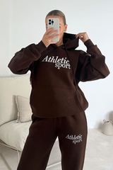 Athletic sport chocolate embroidered hoodie joggers premium loungewear