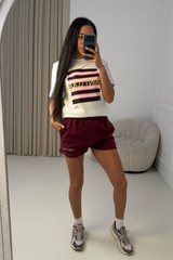 SAINT LOUIS BURGUNDY & LEMON EMBROIDERED PREMIUM TEE & SHORTS SET