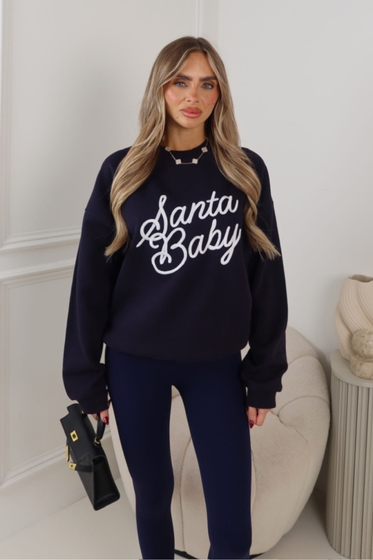 SANTA BABY NAVY EMBROIDERED SWEATSHIRT