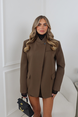 MAY CHOCOLATE BUTTON COLLAR BLAZER