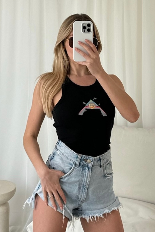 Peace Pyramid black Embroidered Ribbed Vest