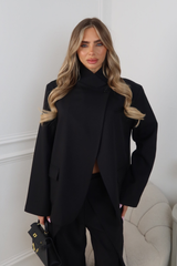 CHER BLACK HIGH NECK SHOULDER PADDED BLAZER