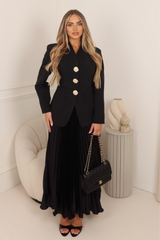 Emma black pleated midi skirt