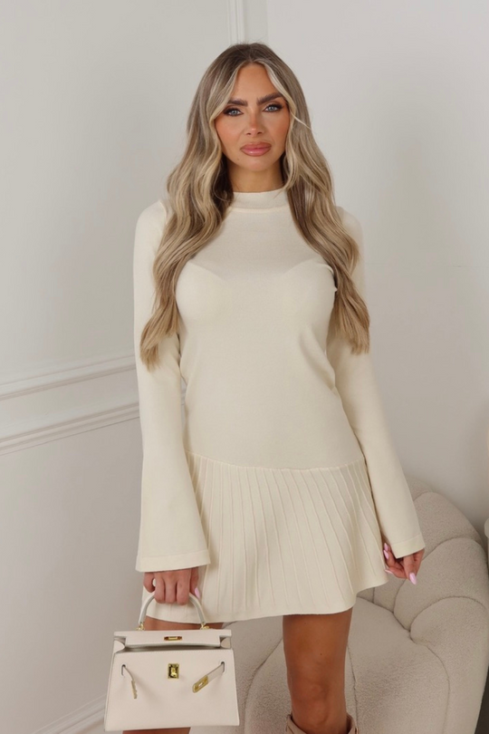 Jasmine cream pleated knit dress