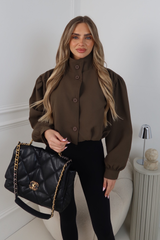 AVA CHOCOLATE PUFF SLEEVE HIGH NECK CROPPED JACKET
