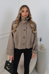 CHARLI TAUPE BUTTON UP LINNEN PUFF SLEEVE JACKET