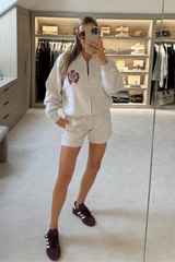 St moritz marl grey embroidered bomber jacket and shorts loungewear