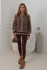 BELLA BEIGE LEOPARD PRINT ZIP UP JUMPER