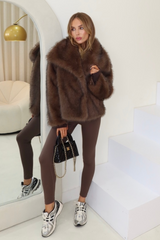 Olivia dark brown faux fur coat