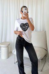 Lace heart white printed t-shirt