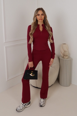 Rowen burgundy half zip and flares activewear set