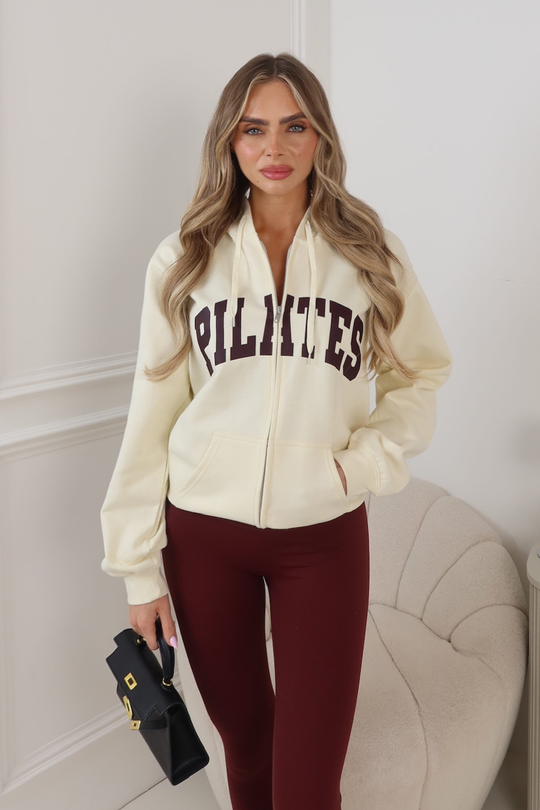 PILATES CREAM PRINTED FULL ZIP HOODIE