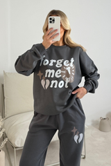 Forget me not steel grey printed sweater joggers premium loungewear