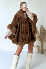 Sophie chocolate brown faux fur trim cape