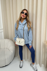 Kendall baby blue hoodie and navy ribbed legging set