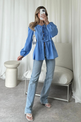 Hazel blue tie front blouse