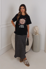 Amy black polka dot satin skirt