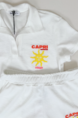 Capri white & orange embroidered towelling polo shorts co ord Shirts & Tops