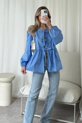 Hazel blue tie front blouse