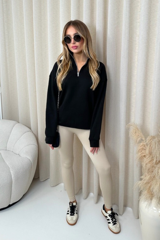 Kallie black 3/4 sweater and stone ribbed legging set