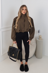 AVA CHOCOLATE PUFF SLEEVE HIGH NECK CROPPED JACKET