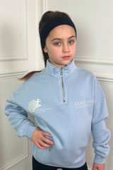 Mini Good health baby blue printed 3/4 zip sweater loungewear