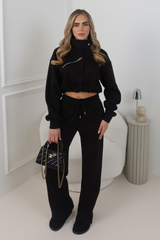 LOUISA BLACK FUNNEL NECK OFFSET SIDE ZIP CO ORD SET