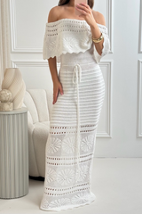 Amie white crochet off shoulder maxi dress