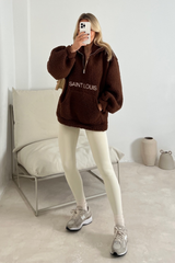 Saint Louis chocolate brown embroidered 3/4 zip fleece