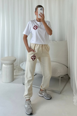 G Monogram burgundy embroidered t-shirt and ecru jogger