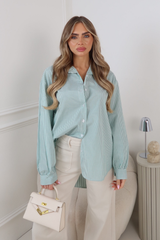 GLAMIFY GREEN STRIPED BASIC LONG SLEEVE SHIRT