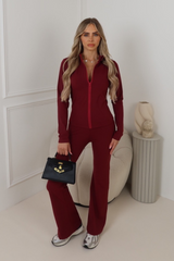 Birdie burgundy zip jacket and flares activewear set