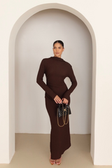 Nola chocolate brown crinkle jersey midi dress