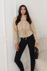 BETHANIE NUDE DRAWSTRING FAUX SUEDE JACKET