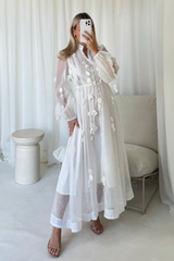 Sally white sheer button detail maxi dress