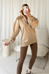 Cassidy stone and caramel 3/4 zip sweater and legging set