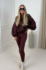 BEA BURGUNDY LEOPARD PRINT BALLOON SLEEVE JACKET