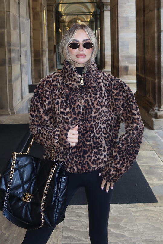 JERSEY LEOPARD TEDDY OVERSIZED SUPER SOFT 3/4 ZIP FLEECE
