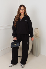 GEGE EMBROIDERED BLACK PREMIUM ESSENTIAL STRAIGHT LEG JOGGER