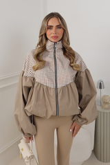 LILLIE BEIGE BALLOON SLEEVE CHECK JACKET