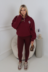 GLAMIFY BURGUNDY EMBROIDERED ST MORITZ EVERYDAY ESSENTIAL 3/4 ZIP