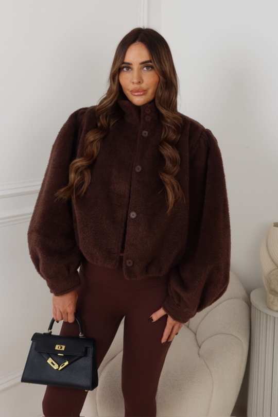 KENNEDY CHOCOLATE PUFF SLEEVE CROPPED JACKET
