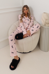 PREMIUM JERSEY PINK STRIPED BLACK BOW PYJAMA SET