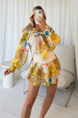 Hazel yellow off shoulder floral shirt dress