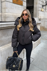 MIA BLACK CROPPED PUFFER JACKET WITH DETACHABLE HOOD