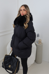 LILITH BLACK FUR TRIM PUFFER JACKET