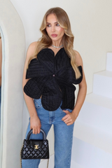 Gigi black flower pearl embellished top