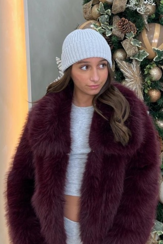 Mini grey knit beanie hat