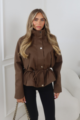 AVEN CHOCOLATE HIGH NECK TIE WAIST JACKET